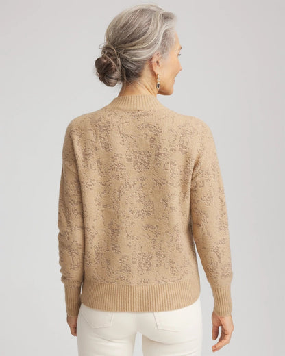 Chico's Jacquard Mockneck Pullover Champagne Fizz