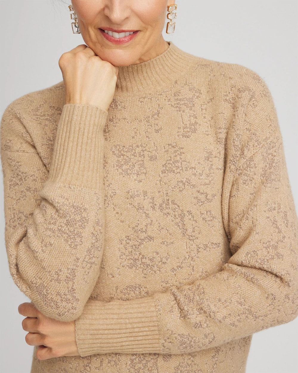 Chico's Jacquard Mockneck Pullover Champagne Fizz