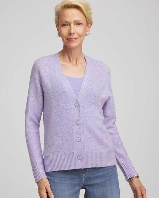 Chico's Shine Boyfriend Cardigan Lilac Mist