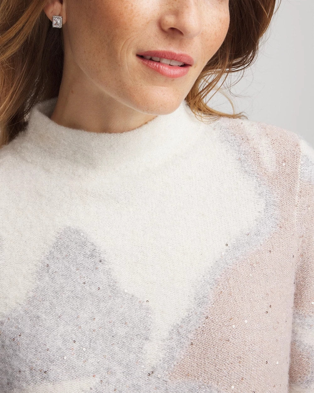 Chico's Bloom Metallic Intarsia Pullover Sweater Birch Bark