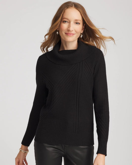Chico's Ribbed Cowlneck Sweater Black