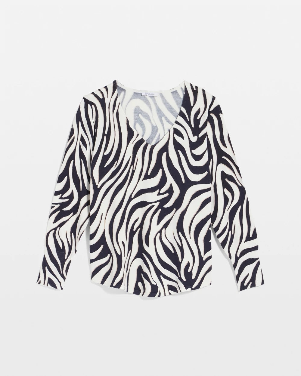Chico's Ella Zebra V-Neck Pullover Sweater Passport Blue