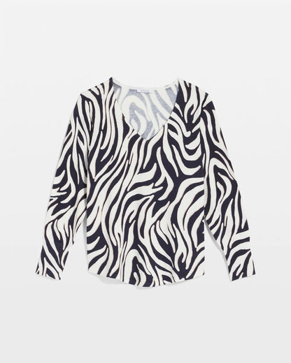 Chico's Ella Zebra V-Neck Pullover Sweater Passport Blue