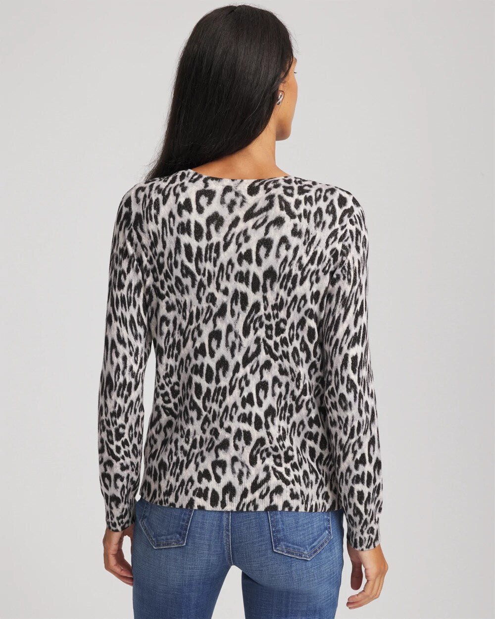 Chico's Animal Crewneck Cardigan English Cream