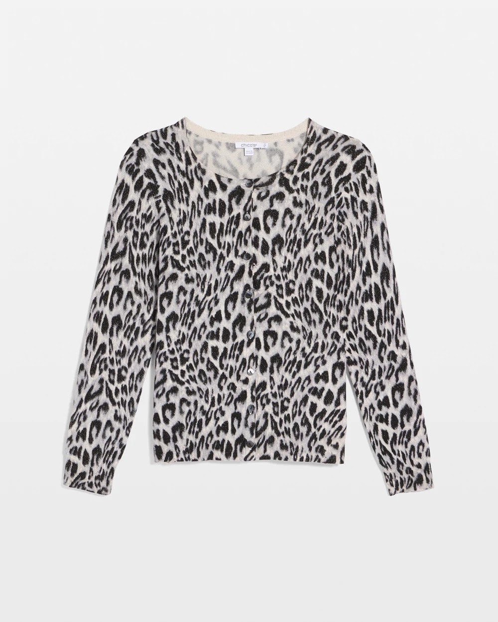 Chico's Animal Crewneck Cardigan English Cream