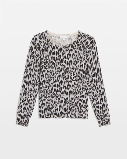 Chico's Animal Crewneck Cardigan English Cream