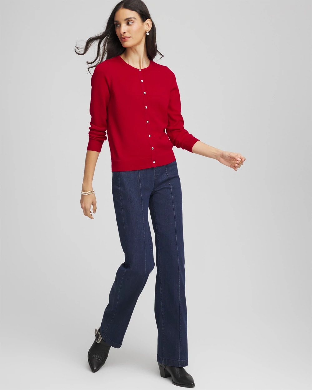 Chico's Crewneck Cardigan Carmine Red