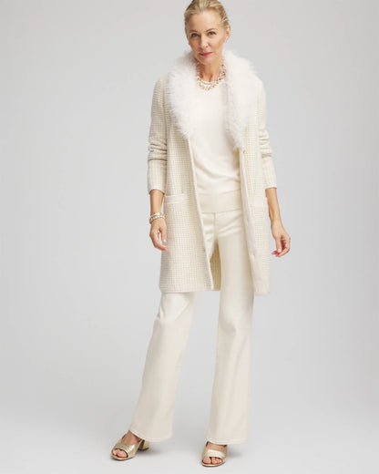 Chico's Fur Trim Cardigan English Cream