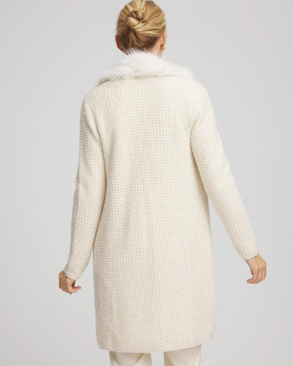 Chico's Fur Trim Cardigan English Cream