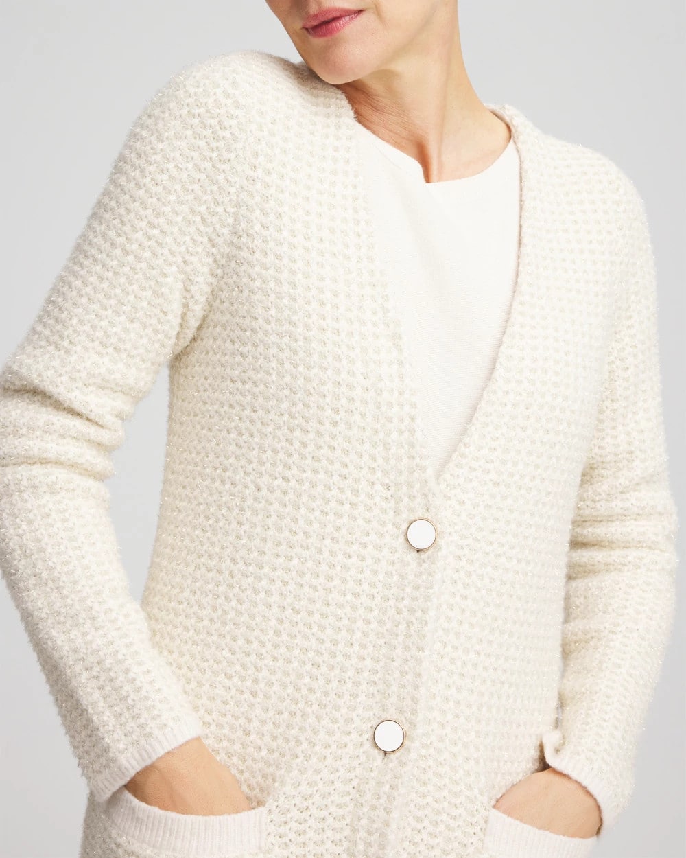 Chico's Fur Trim Cardigan English Cream