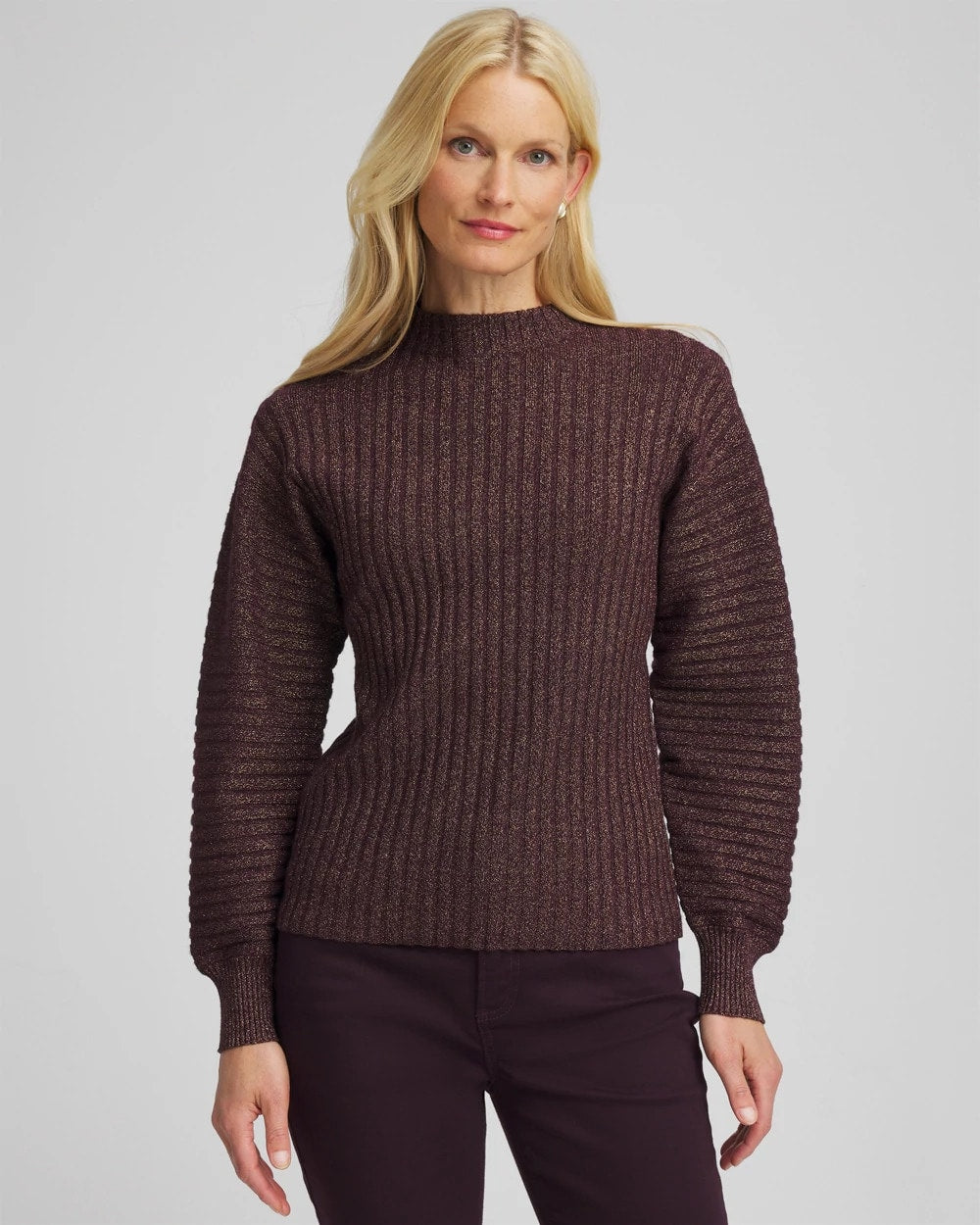 Chico's Metallic Ribbed Pullover Night Bloom