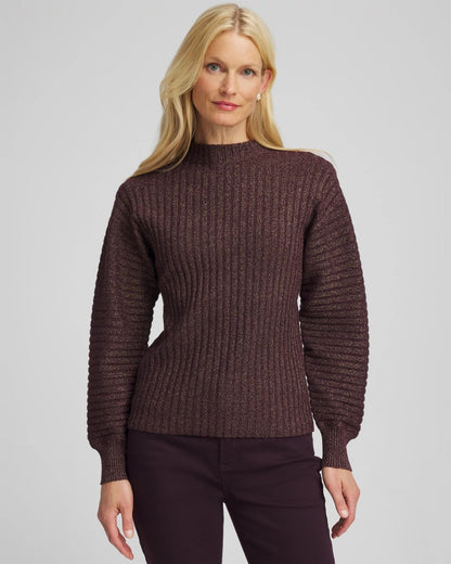 Chico's Metallic Ribbed Pullover Night Bloom