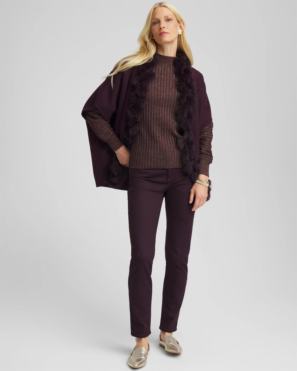 Chico's Metallic Ribbed Pullover Night Bloom