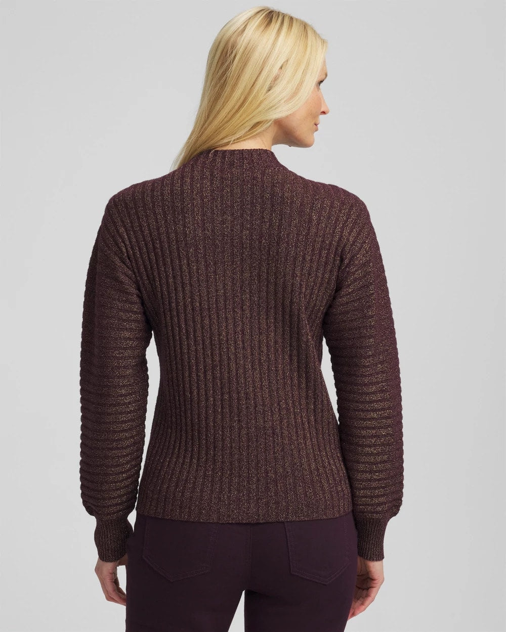 Chico's Metallic Ribbed Pullover Night Bloom