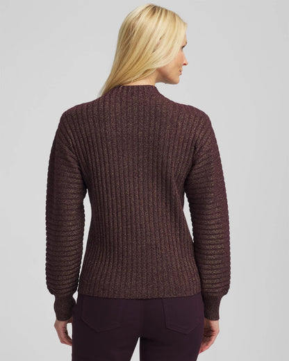 Chico's Metallic Ribbed Pullover Night Bloom