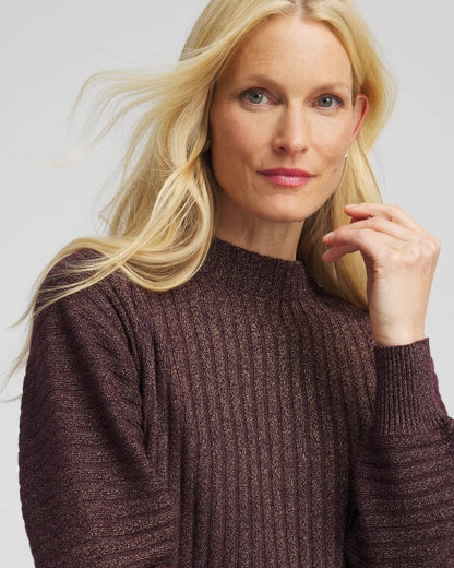 Chico's Metallic Ribbed Pullover Night Bloom
