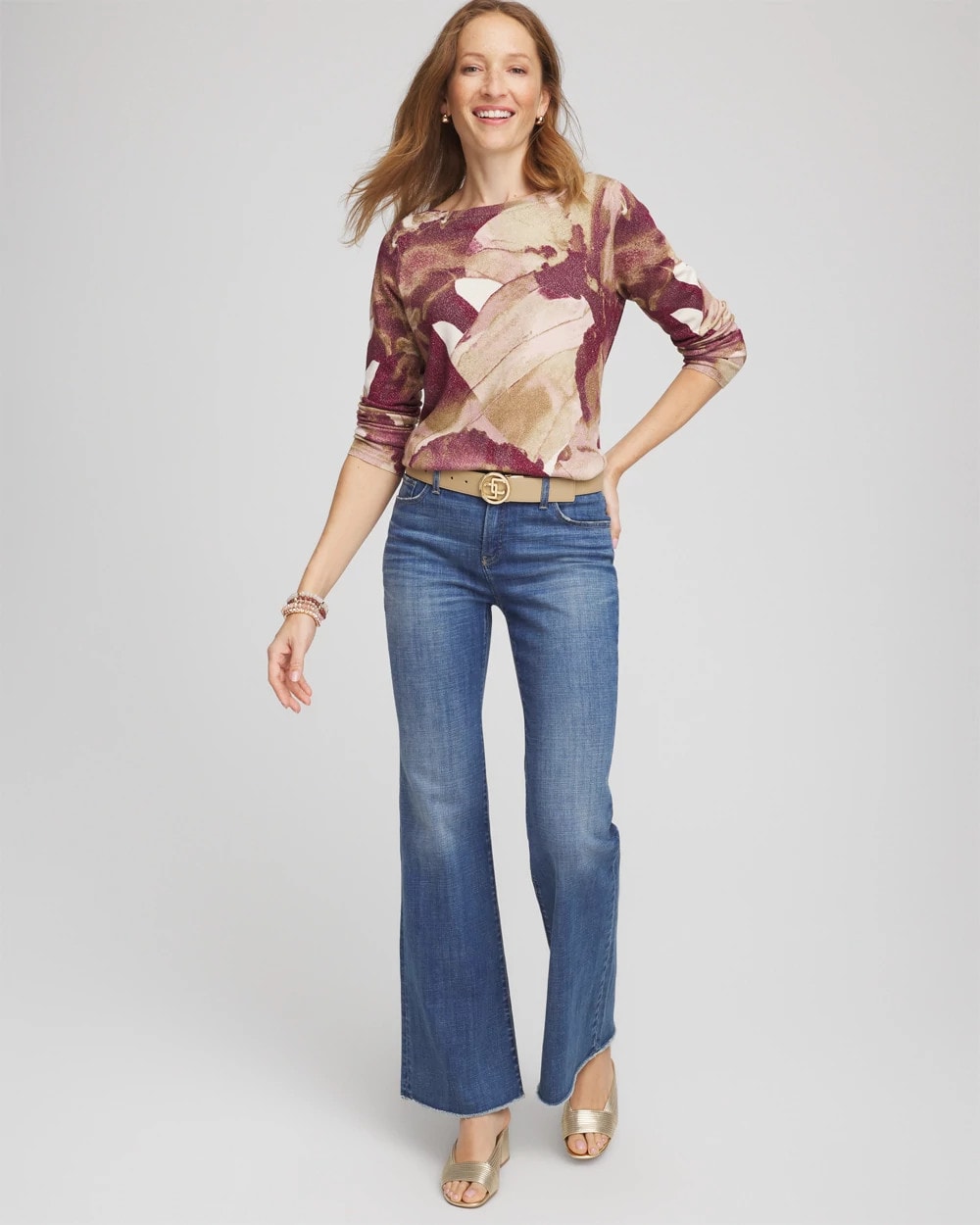 Chico's Ella Ocean Glitz Boatneck Sweater Purple Royale