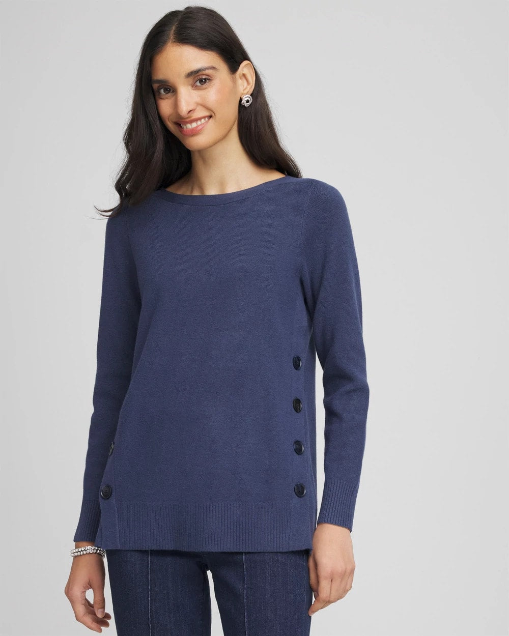 Chico's Button Tunic Sweater Indigo Sky
