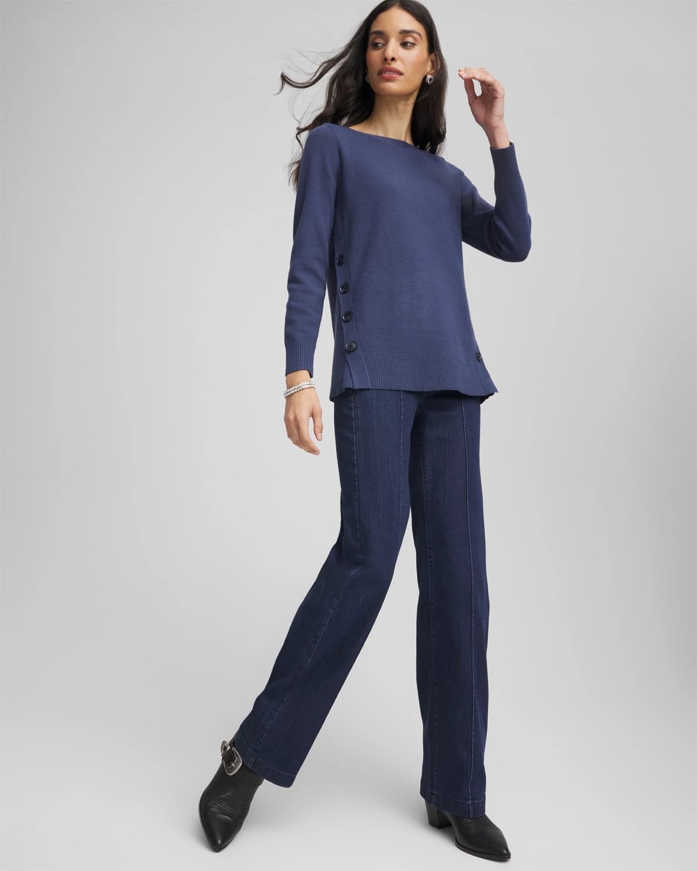 Chico's Button Tunic Sweater Indigo Sky