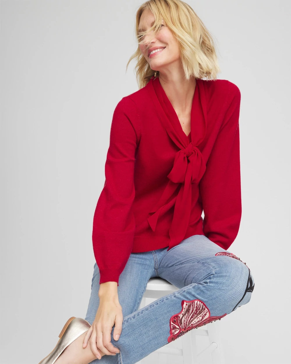 Chico's Bow-Detailed Sweater Carmine Red