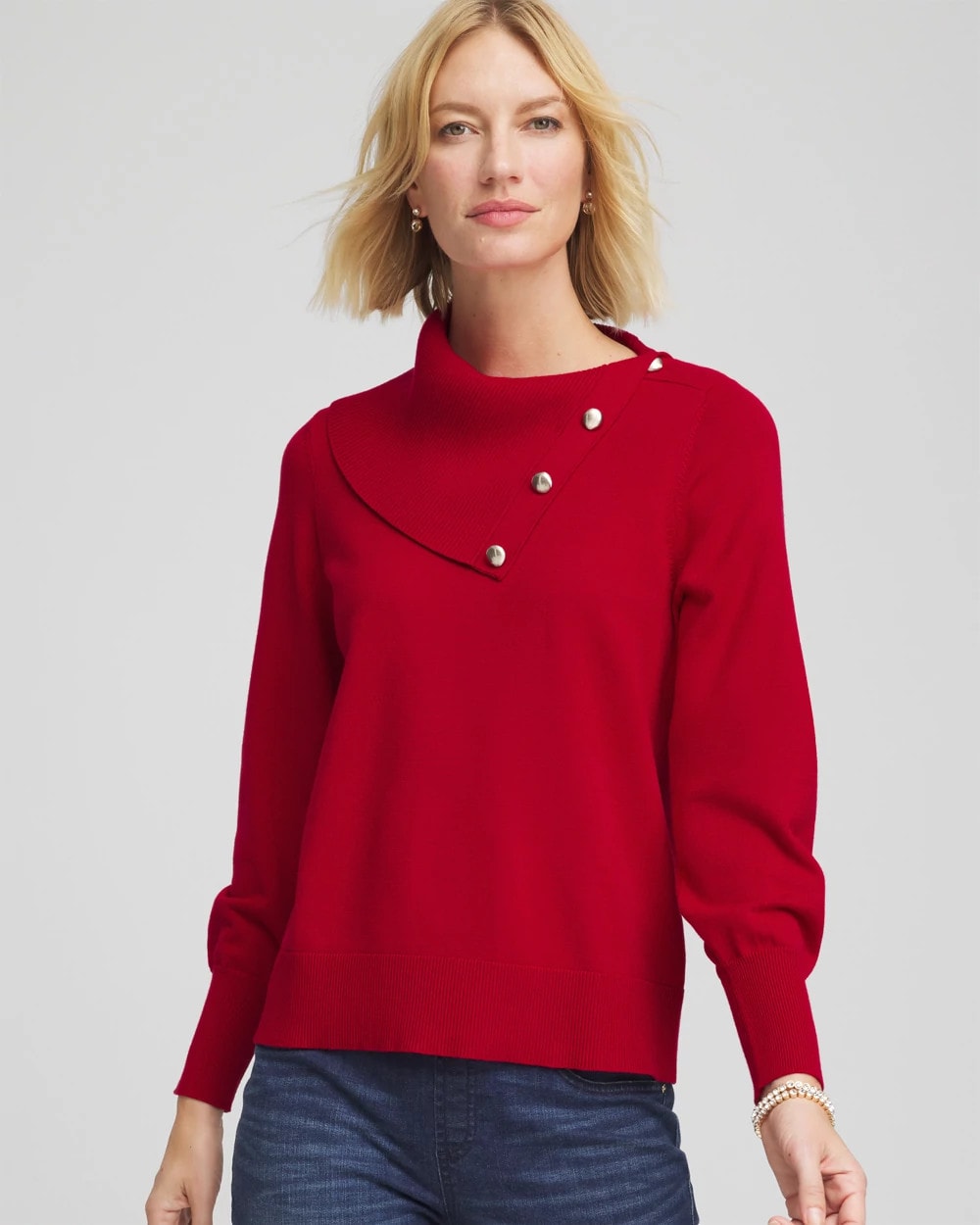 Chico's Button Envelope Neck Sweater Carmine Red