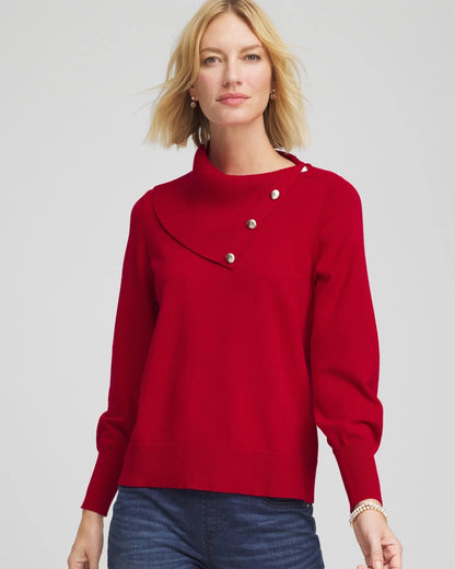 Chico's Button Envelope Neck Sweater Carmine Red