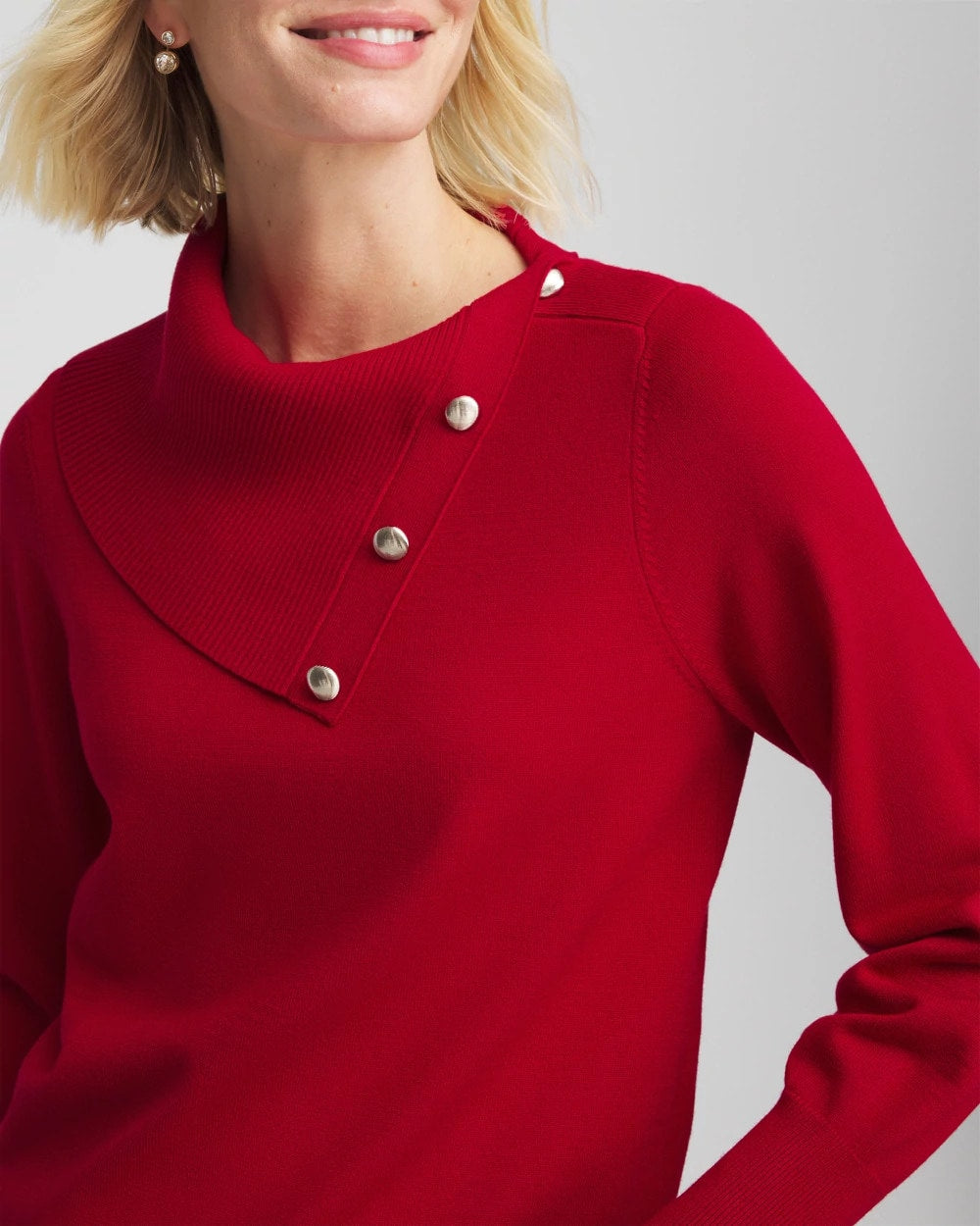 Chico's Button Envelope Neck Sweater Carmine Red