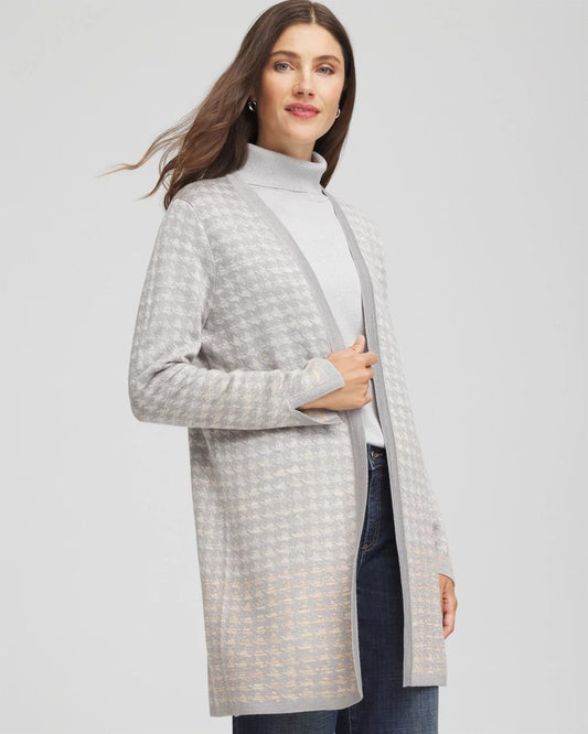 Chico's Metallic Herringbone Cardigan Gray