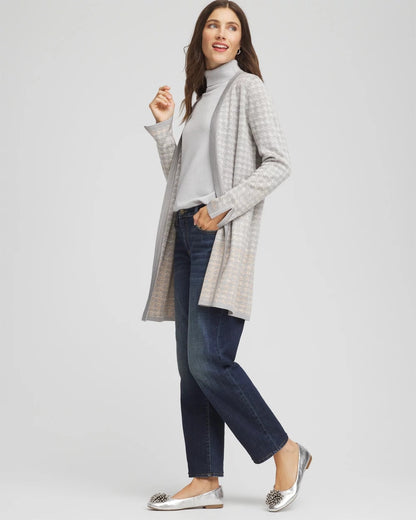 Chico's Metallic Herringbone Cardigan Gray