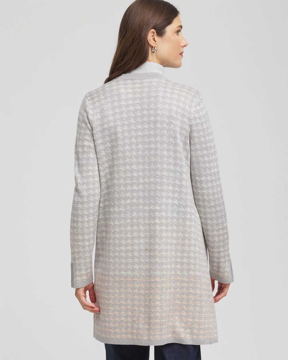 Chico's Metallic Herringbone Cardigan Gray
