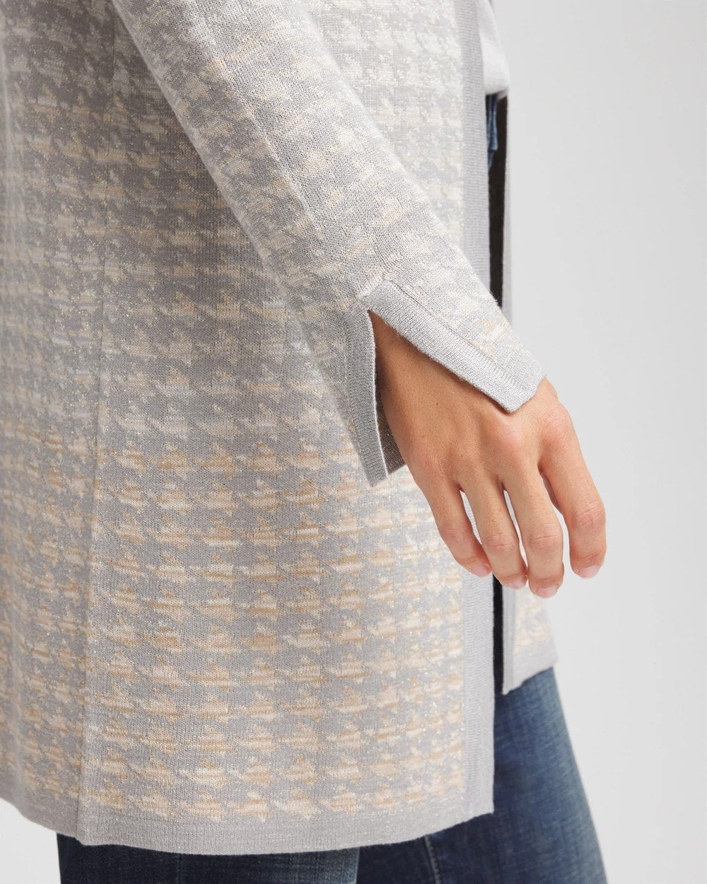 Chico's Metallic Herringbone Cardigan Gray