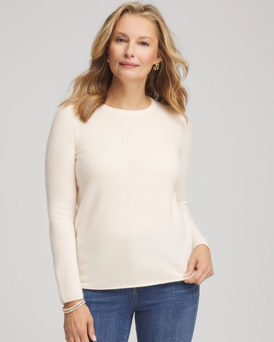 Chico's Crewneck Cashmere Pullover Sweater Cream