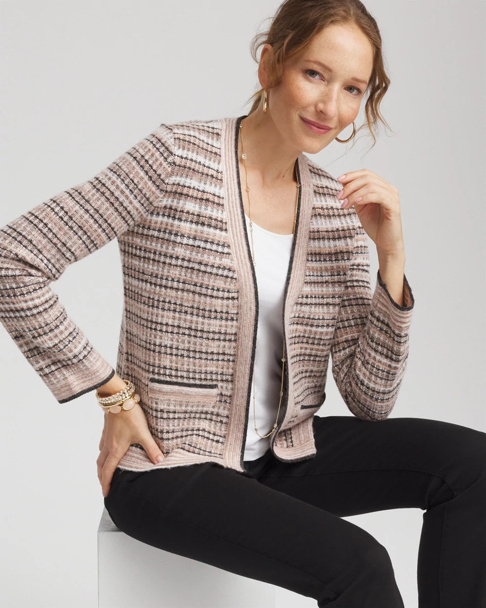 Chico's Sunset Abstract Sweater Jacket Black