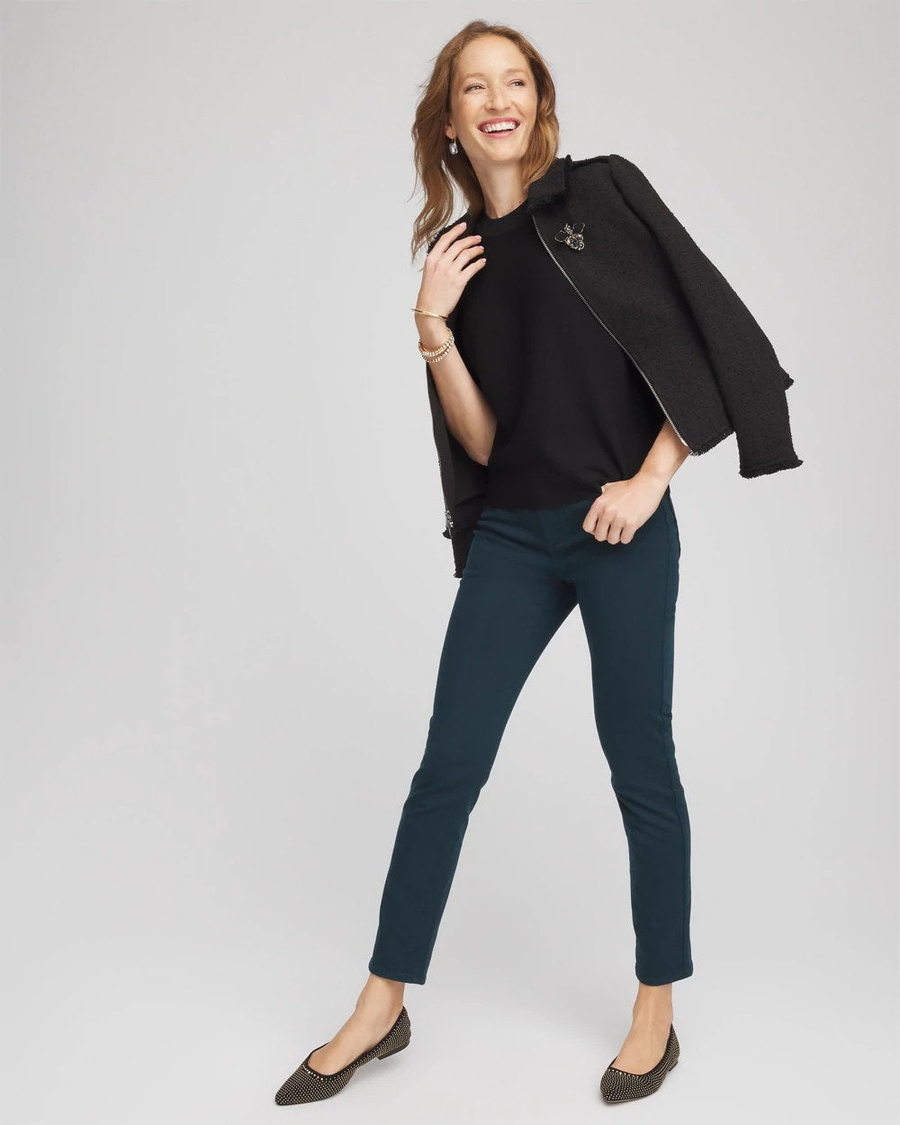 Chico's Dolman Sleeve Crew Neck Pullover Sweater Black