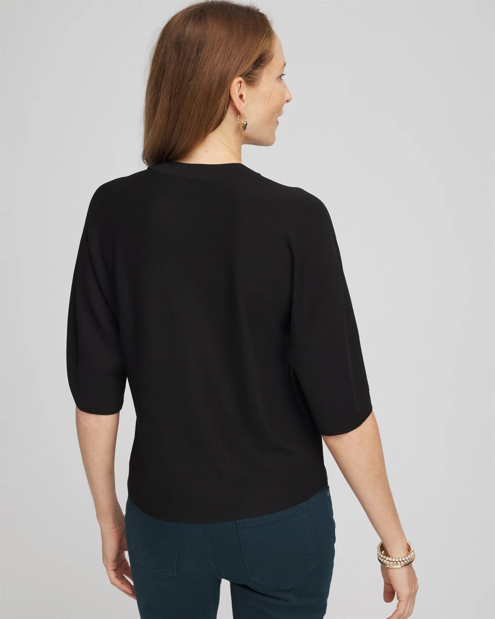 Chico's Dolman Sleeve Crew Neck Pullover Sweater Black