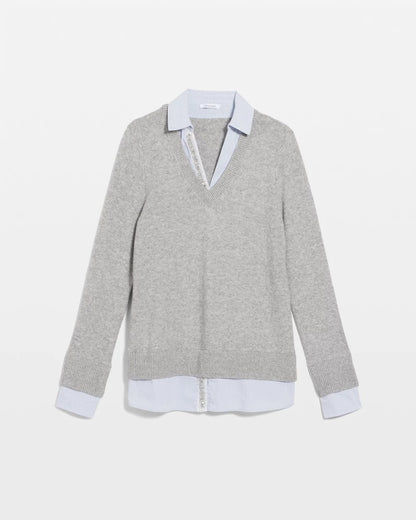 Chico's Sequin Built-In Shirt Knit Sweater Gray