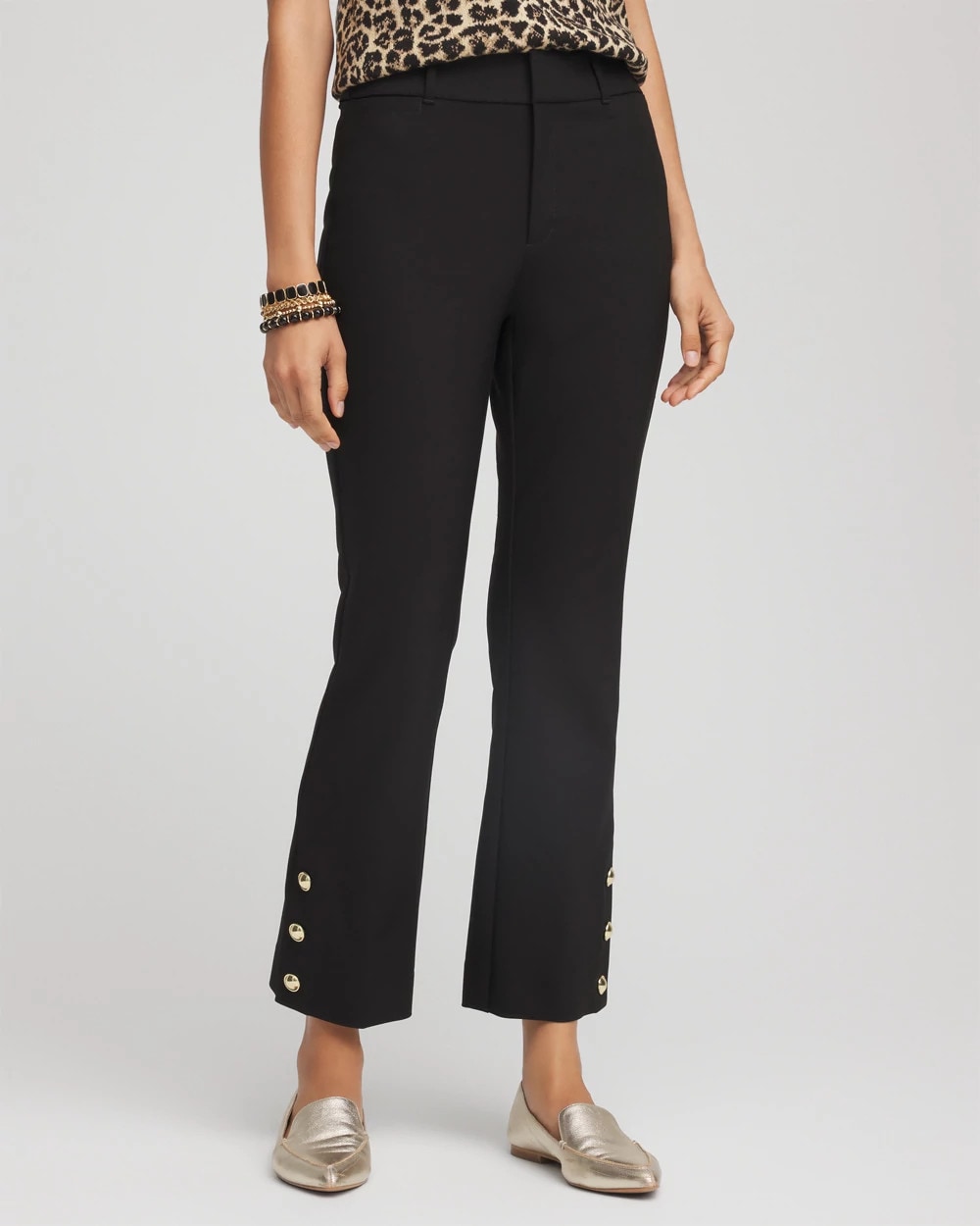 Chico's Bi-Stretch Flared Button-Hem Cropped Pants Black