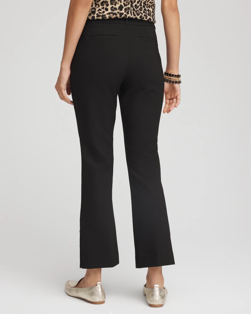 Chico's Bi-Stretch Flared Button-Hem Cropped Pants Black