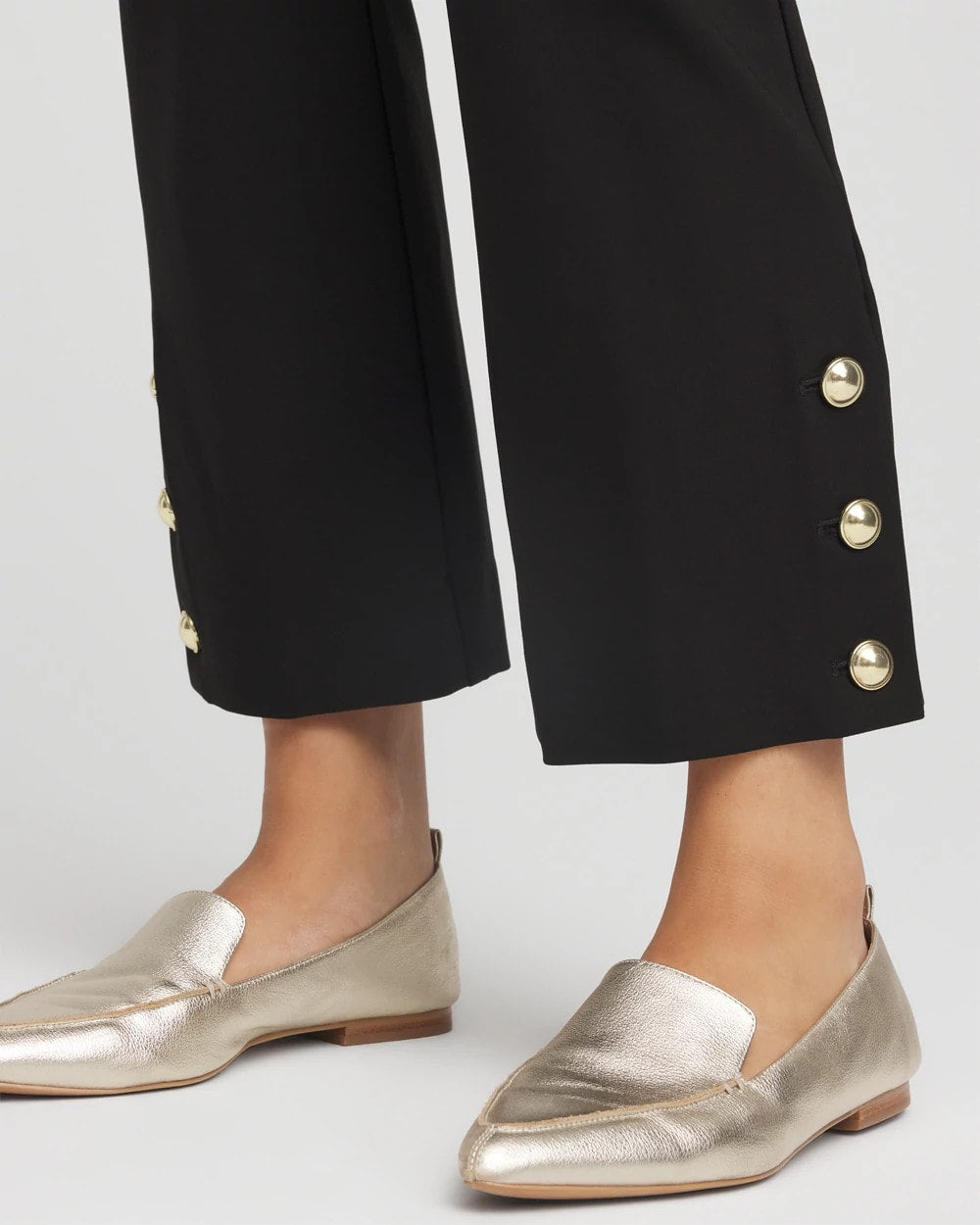 Chico's Bi-Stretch Flared Button-Hem Cropped Pants Black