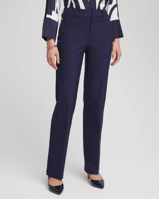 Chico's Cotton Straight-Leg Trousers Passport Blue