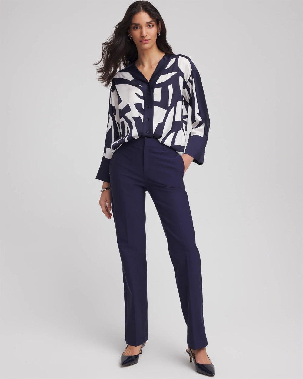 Chico's Cotton Straight-Leg Trousers Passport Blue