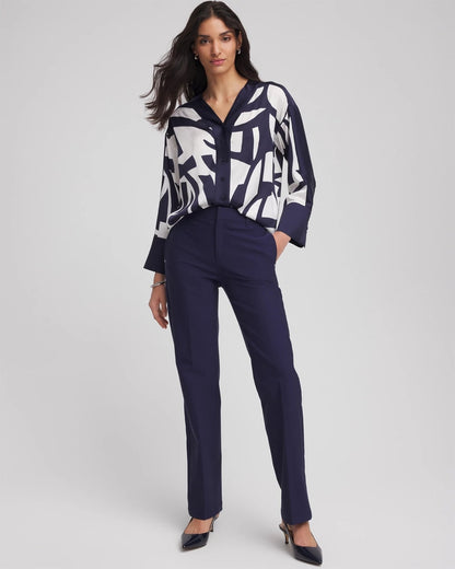 Chico's Cotton Straight-Leg Trousers Passport Blue
