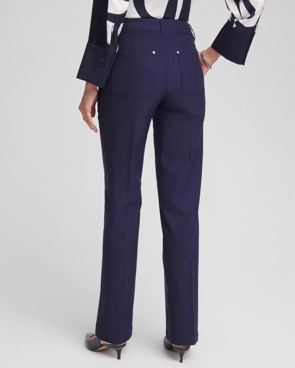 Chico's Cotton Straight-Leg Trousers Passport Blue