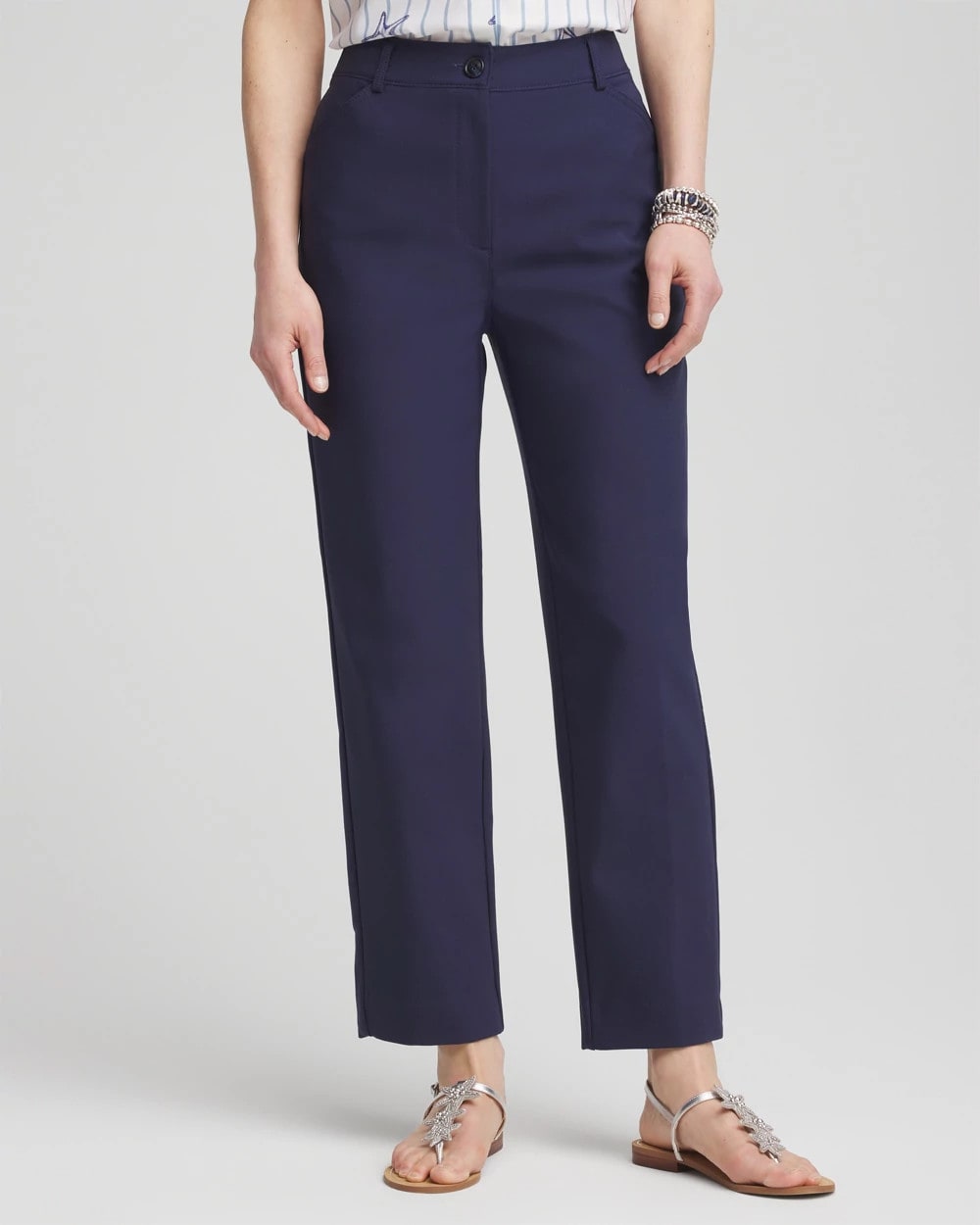 Chico's Fly Front Ankle Pants Passport Blue