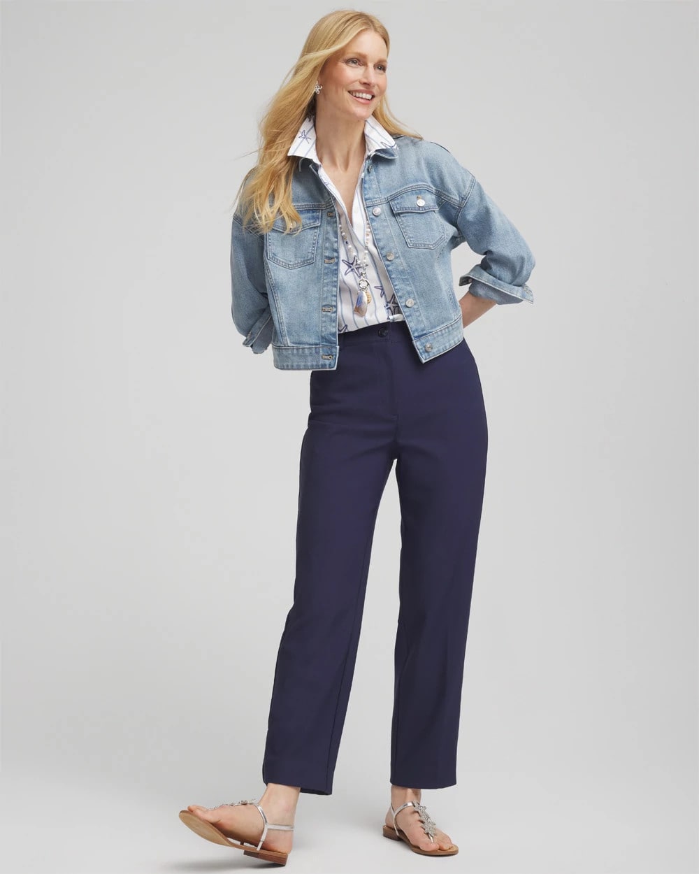Chico's Fly Front Ankle Pants Passport Blue