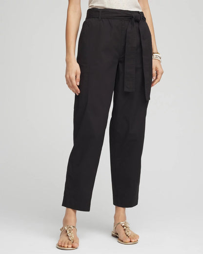 Chico's Poplin Pull-On Tapered-Leg Cropped Pants Black