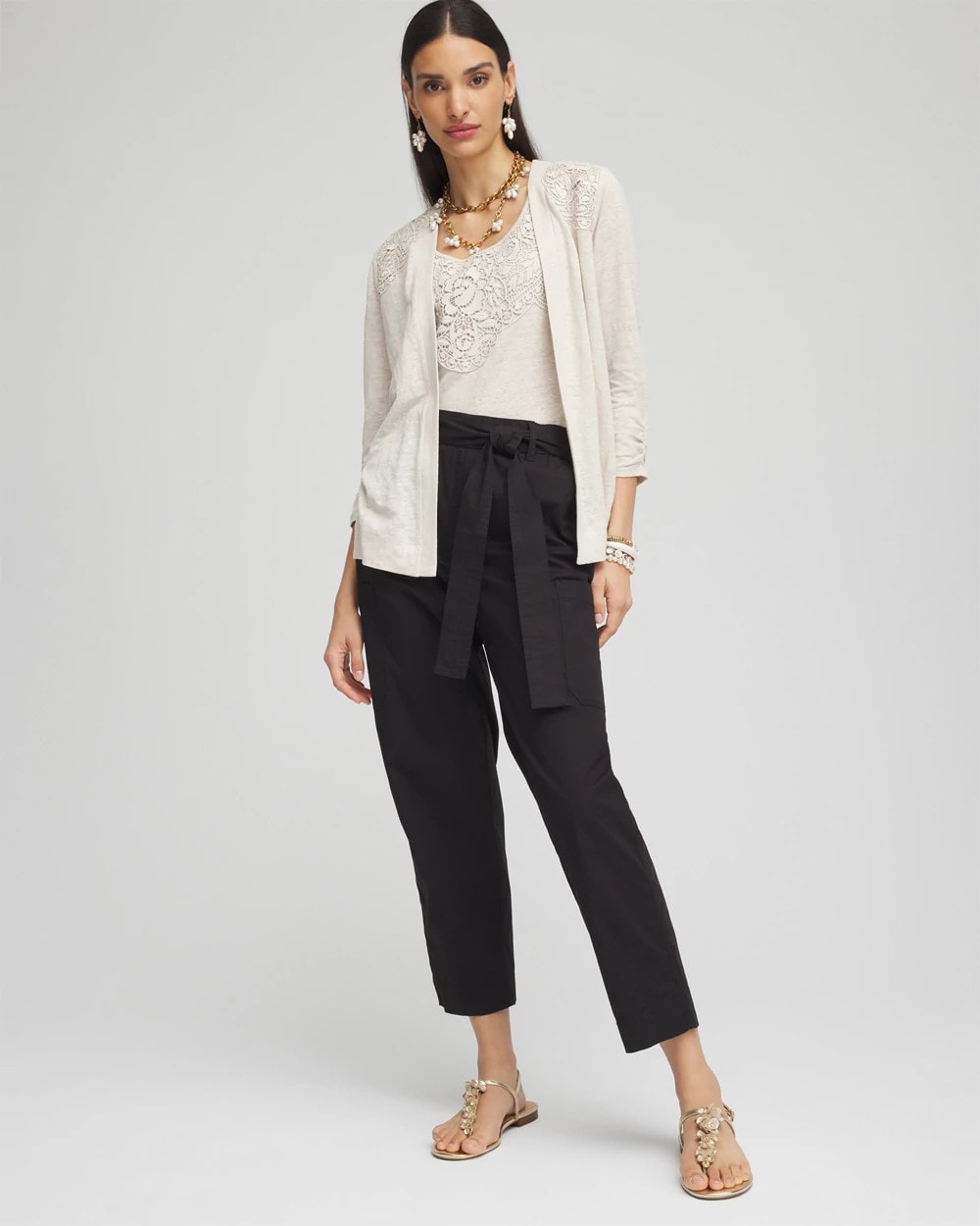 Chico's Poplin Pull-On Tapered-Leg Cropped Pants Black