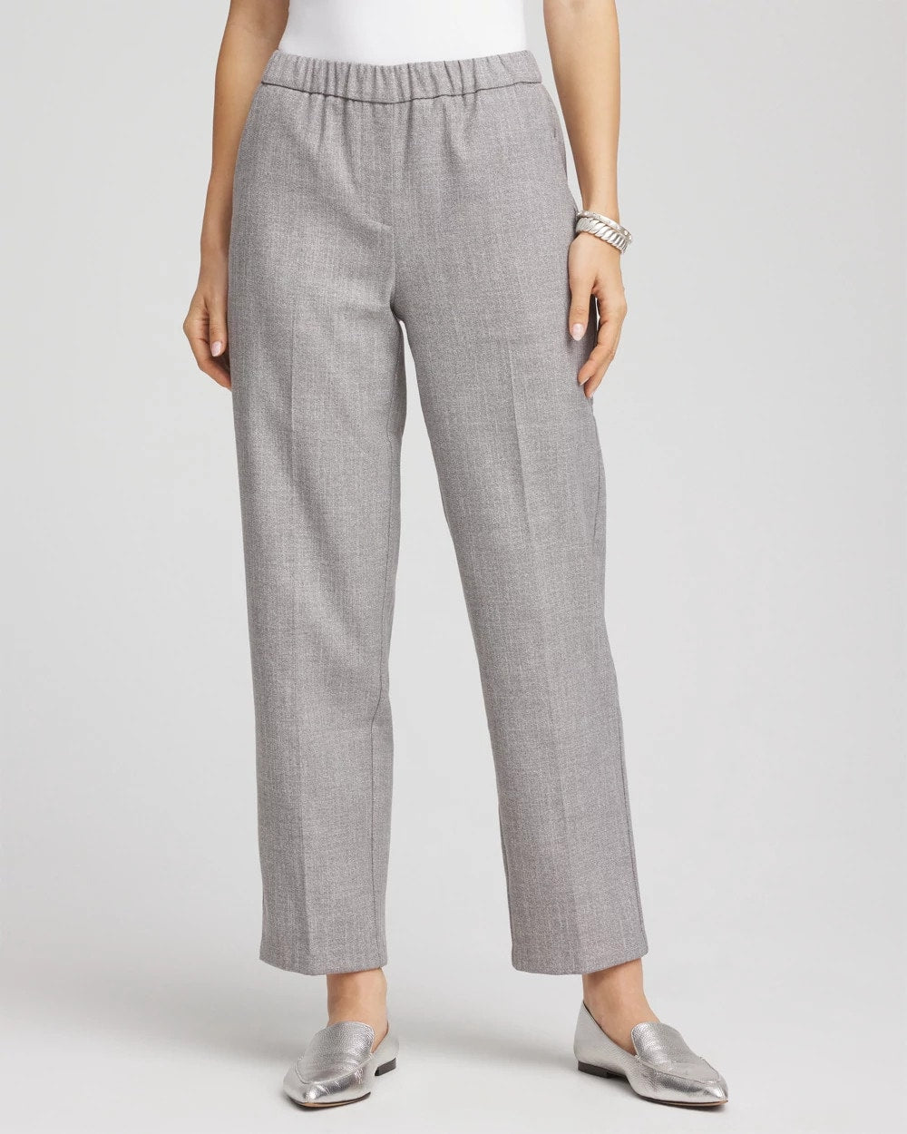 Chico's Shimmer Straight Tapered Ankle Pants Silver