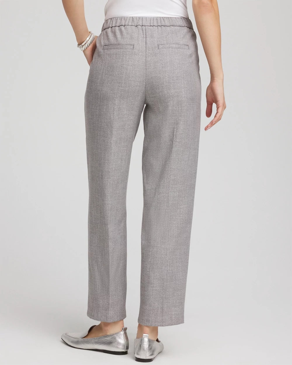 Chico's Shimmer Straight Tapered Ankle Pants Silver