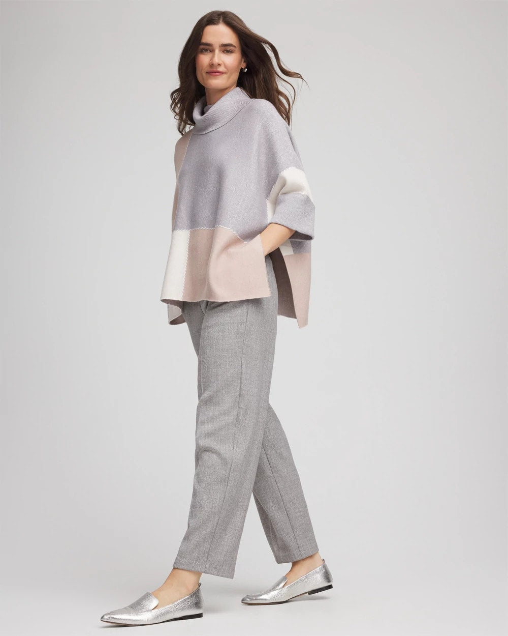 Chico's Shimmer Straight Tapered Ankle Pants Silver